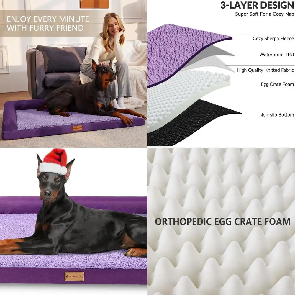 

Extra Large Orthopedic Dog Bed 56x40 Waterproof Bolster Sofa with Removable Cover, Purple