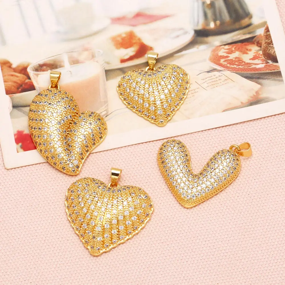 OCESRIO Fashion White Crystal Heart Pendant for Necklaces Copper Gold Plated DIY Handmade accesorios de joyería Bulk pdtb720