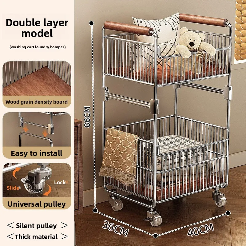 Mobile Dirty Clothes Hamper Cart Bathroom Storage Trolley Multi Layer Laundry Basket Wholesale Salon Furniture Bar Cart Tool