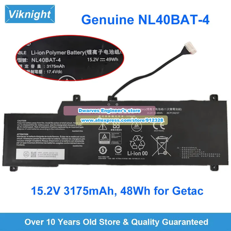 

Genuine NL40BAT-4 Battery 15.2V 3175mAh 48Wh for Getac Machcreator-A 15.6-inch 4ICP7/60/57 Li-Polymer Rechargeable Battery Packs