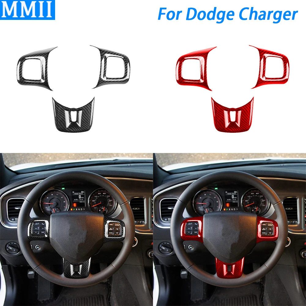 

For Dodge Charger 2011-2014 Real Dry Carbon Fiber Steering Wheel Button Panel Trim Cover Car Interior Modification Accessories