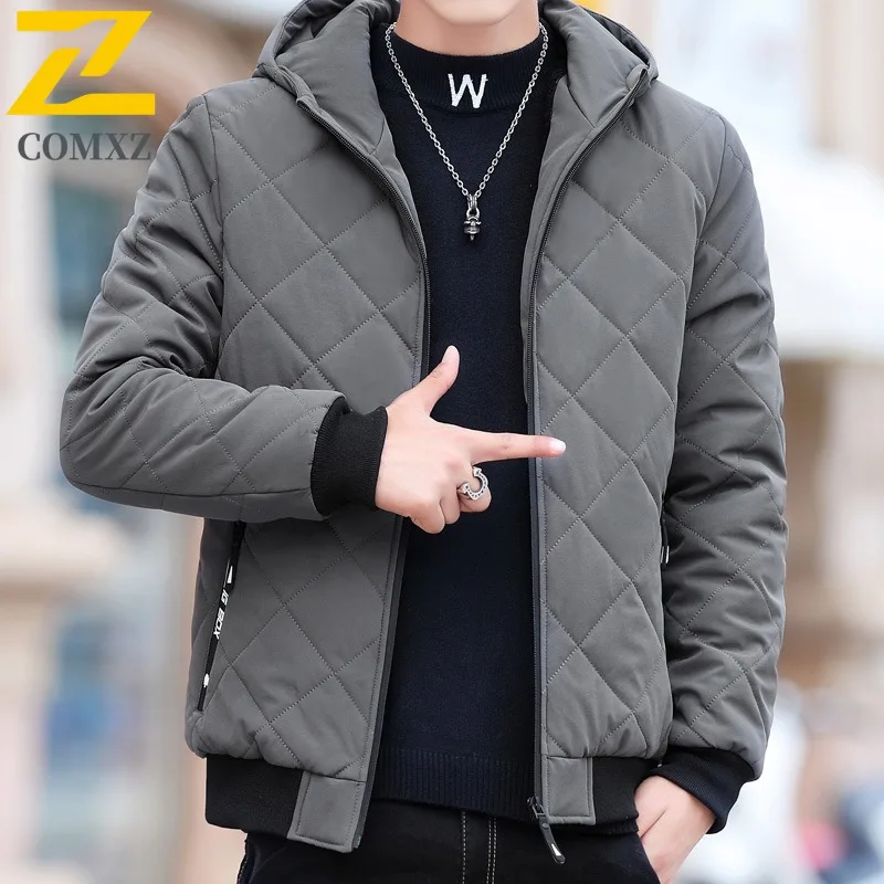 

COMXZ New Jacket Men Hooded Commuting Office Thickened Coat Warm Jacket Trendy Casual Autumn Winter Thickened Cotton Coat