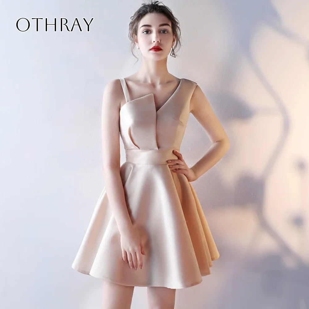

Satin Short A-line Cocktail Dresses Sleeveless Pleated Party Dresses شارون سعيد فساتين سهره Customized