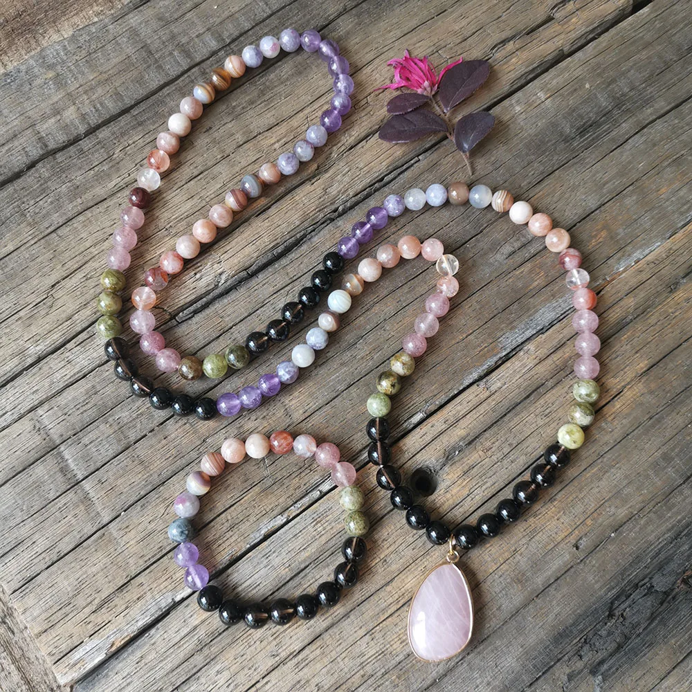 

8mm Garnet Quart Tourmaline Stone Beads,Rose Quartz Pendant,Sister Love Bracelet,Meditation Necklace,Healing Jewelry,Yoga Beads