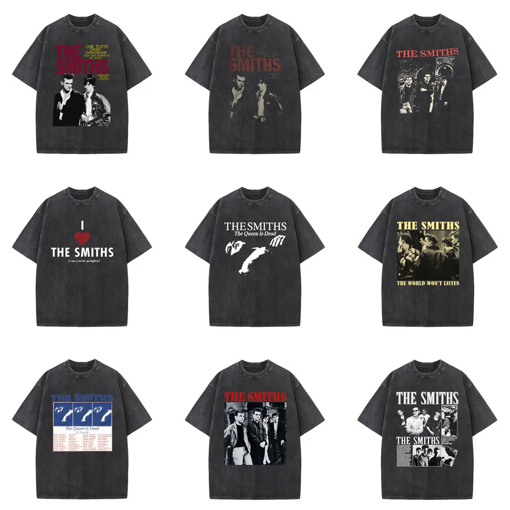 

The Smiths Music Album The Queen Is Dead Vintage Washed T-shirt 1980's Indie Morrissey T-shirts Men Gothic Rock Band T Shirts