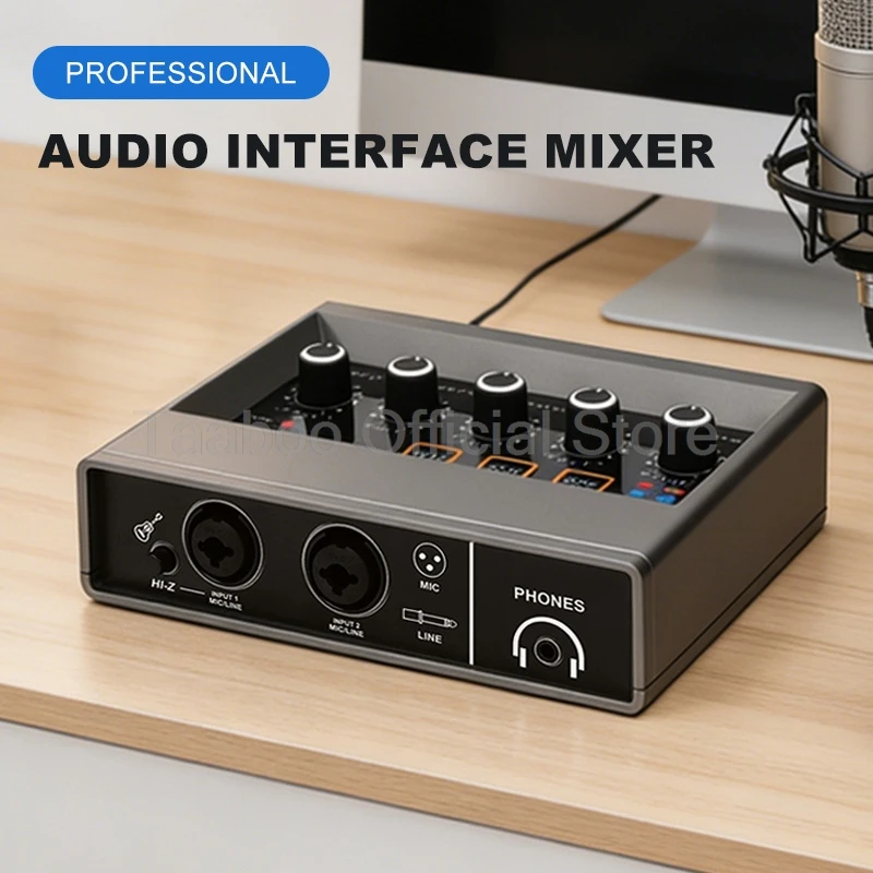 Professional Audio Sound Card USB Audio Interface For Studio Recording Live Streaming Podcasting Guitar 2 In 2 Out Sound Console