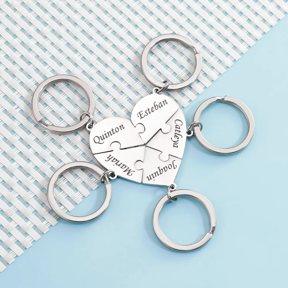 

Engraved Names Puzzled Keychain Heart Custom Keychain Name Personalized Puzzle Stainless Steel Jewelry