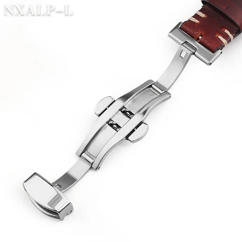 Pulseira De Relógio De Couro Genuíno, Liberação Rápida, Pulseira De Couro De Óleo, Fecho De Borboleta, Pulseira De Costura Artesanal, 20mm, 22mm, 24mm
