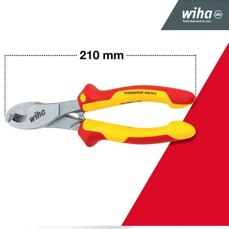 WIHA 43662 210mm 1000V VDE-Tested Insulated Cable Cutter Switchable Opening Spring Loaded Electrician Tool