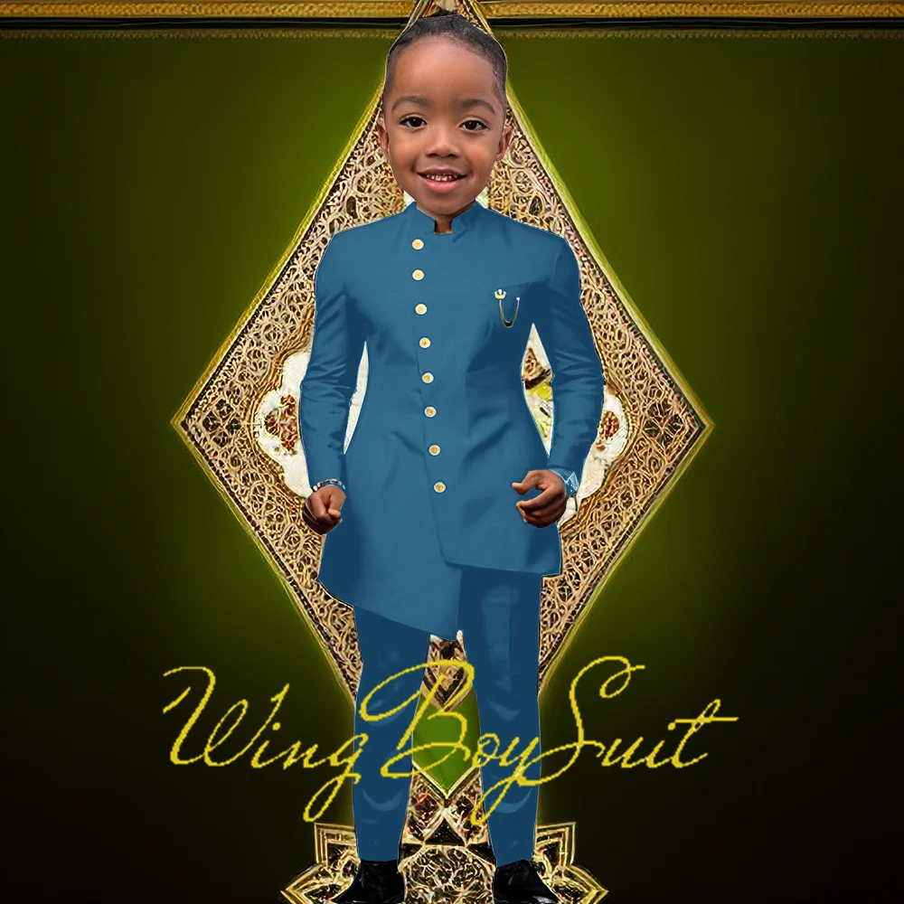 African Style Boys Wedding Tuxedo 2-piece Set Kids Suit Long Jacket Pants Single Breasted 2-16 Years Old Custom Suit Child