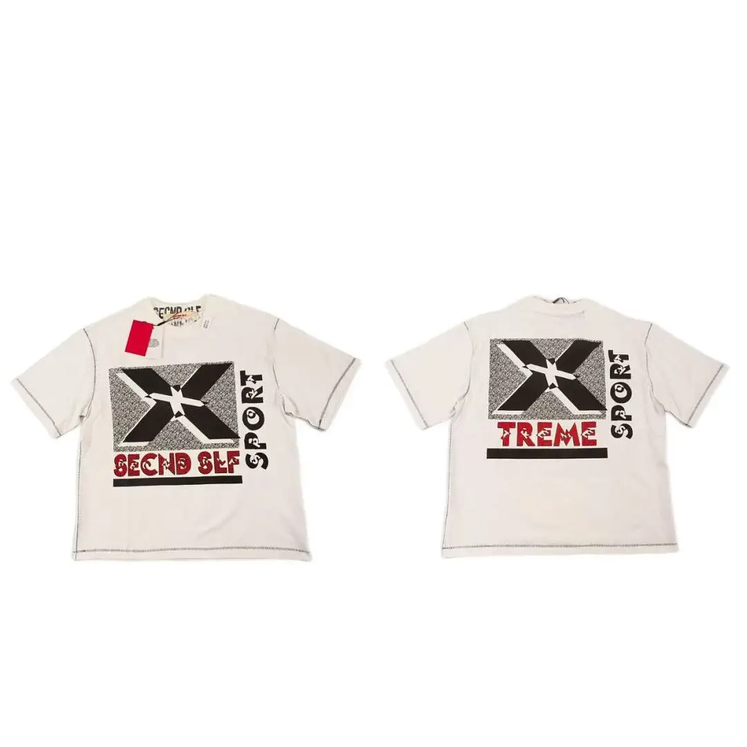 High Quality Washed X Letter Graphic T-shirt Front Back Printed Oversized Cotton Short Sleeve Tee Hip Hop Streetwear Casual Top