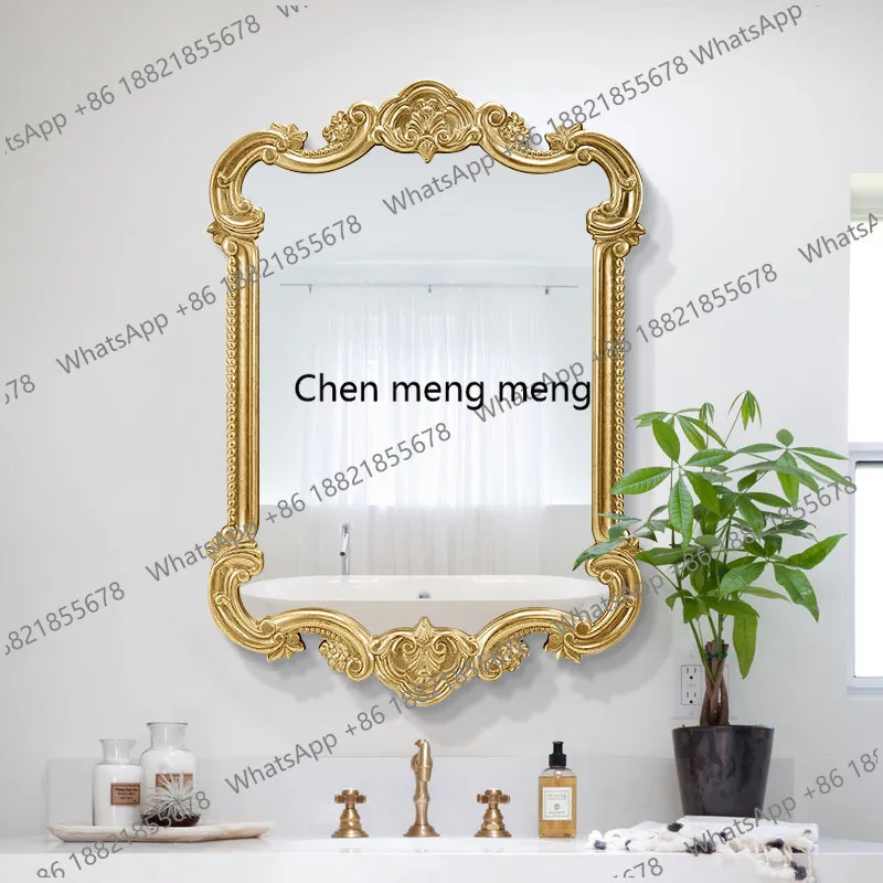 European dressing wall-mounted decorative mirror wall-mounted Nordic retro mirror light luxury bathroom makeup mirror