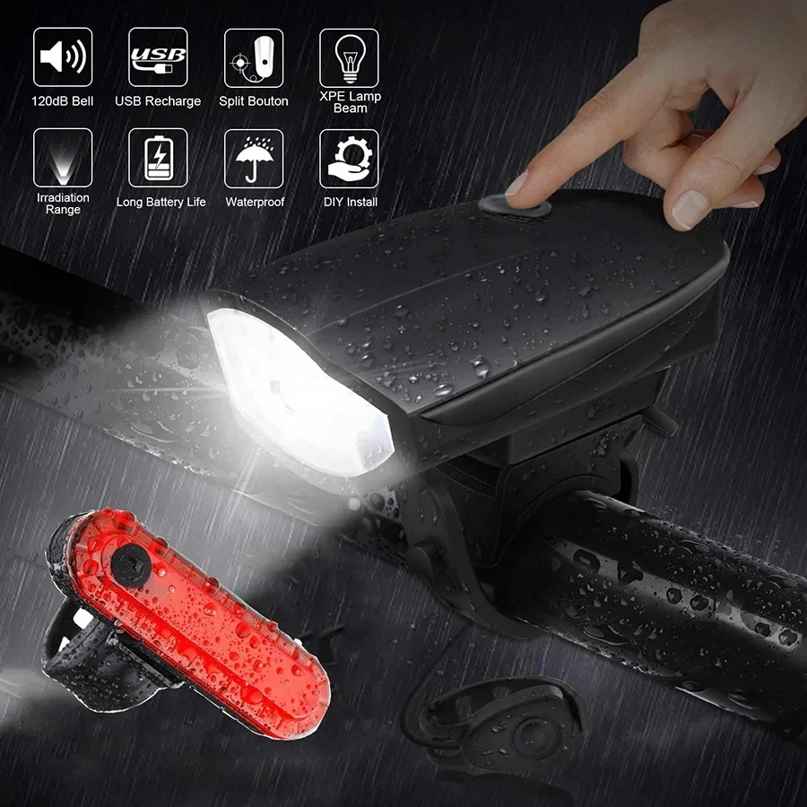 Bicycle Light Bike Light with Horn USB Rechargeable LED Waterproof MTB Bike Dark Night Outdoor Riding Headlight Rear Light image 5