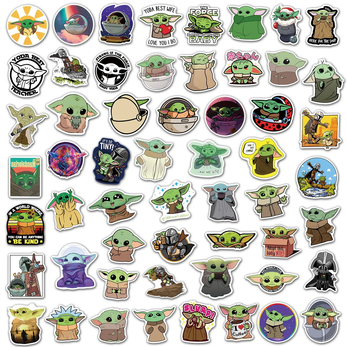 50pcs Yodaed Alien War Cuteed Baby Stickers Cartoon Anime Decals Kids Toy Laptop Journal Guitar Motorcycle Car Phone Sticker