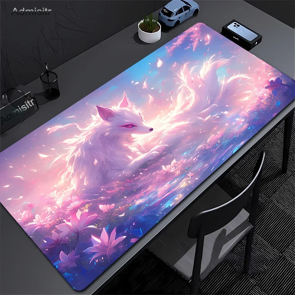 Anime Fox Mousepad Pc Gaming Rubber Mouse Pad Desk Large Size Edge Locking Keyboard Pads Household Game Kawaii Non-slip Desk Mat