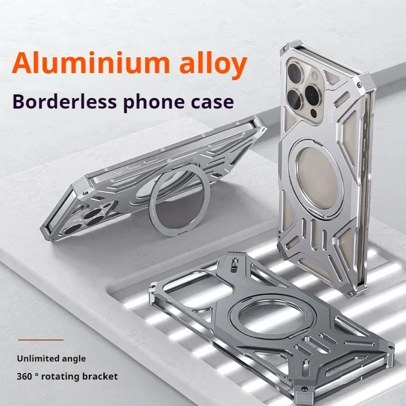 BONERUY Magnetic Phone Case For iPhone 15 Aluminum Alloy Frameless Heat Dissipation Phone Holder Apple Phone M10 Protective Case