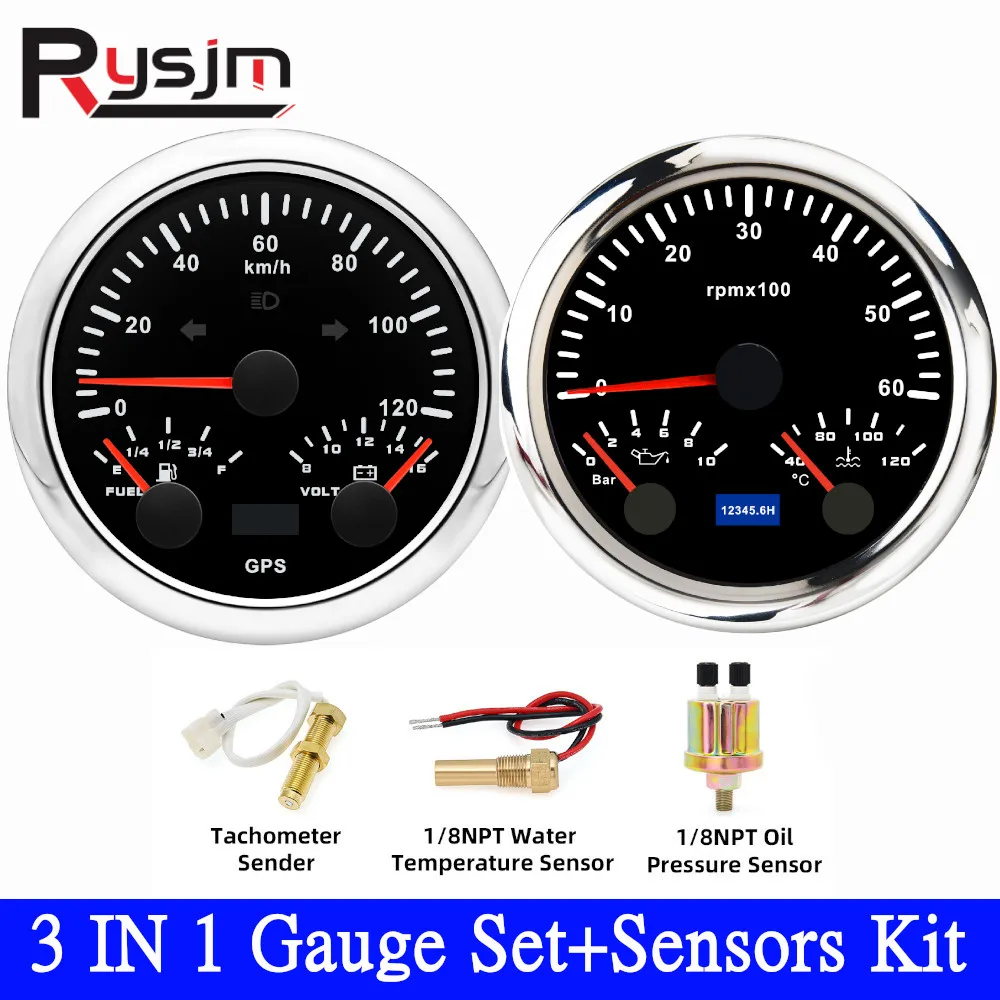 Custom 2 Gauge Set With Sensor Kit 3 IN 1 85mm GPS Speedometer Fuel Volt Tachometer Water Temperature Oil Pressure Gauge For Car