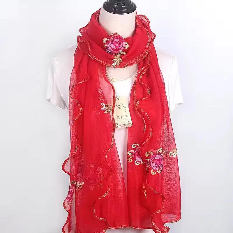 Gegolfde sjaal voor dames Lang borduurwerk Veelzijdige moslimgaassjaal Modieuze danssjaal Trendy