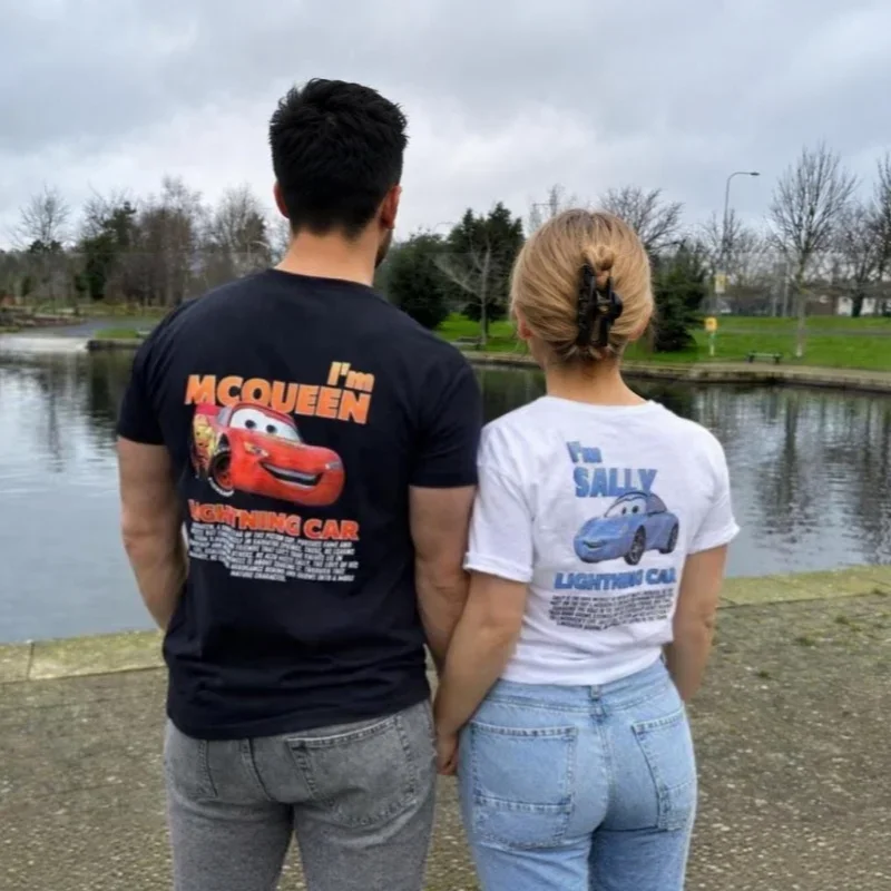 2026/27 New Couple Matching T-shirt, Cartoon Racing 3D Printed Retro Anime Style, Round Neck Casual Adult/children's Top,