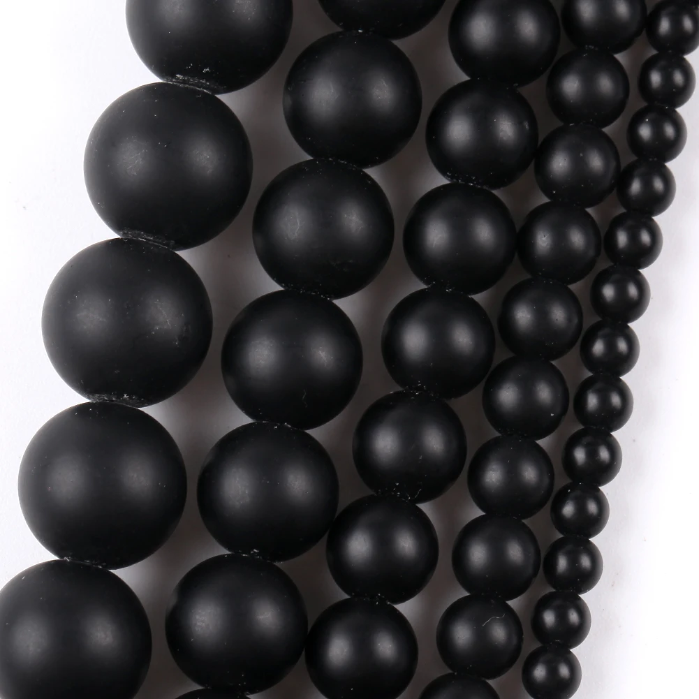 Natural Stones Round Matte Black Agates Beads For Needlework Jewelry Making Semi Precious Stone Diy Bracelet Necklace 15