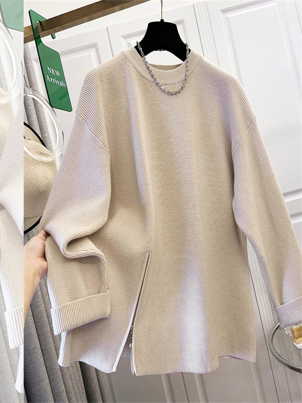 

Свободный трикотажный свитер для женщин больших размеров, корейский дизайн Sle, осень-зима, модный повседневный удобный топ