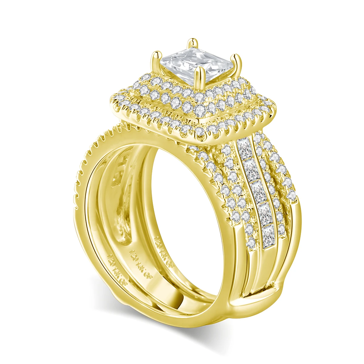 2Pcs Princess Cut Moissanite Wedding Bands Solid 14k Gold Filled Bridal Set D VVS1 Diamond Ring for Women Wedding Luxury Jewelry
