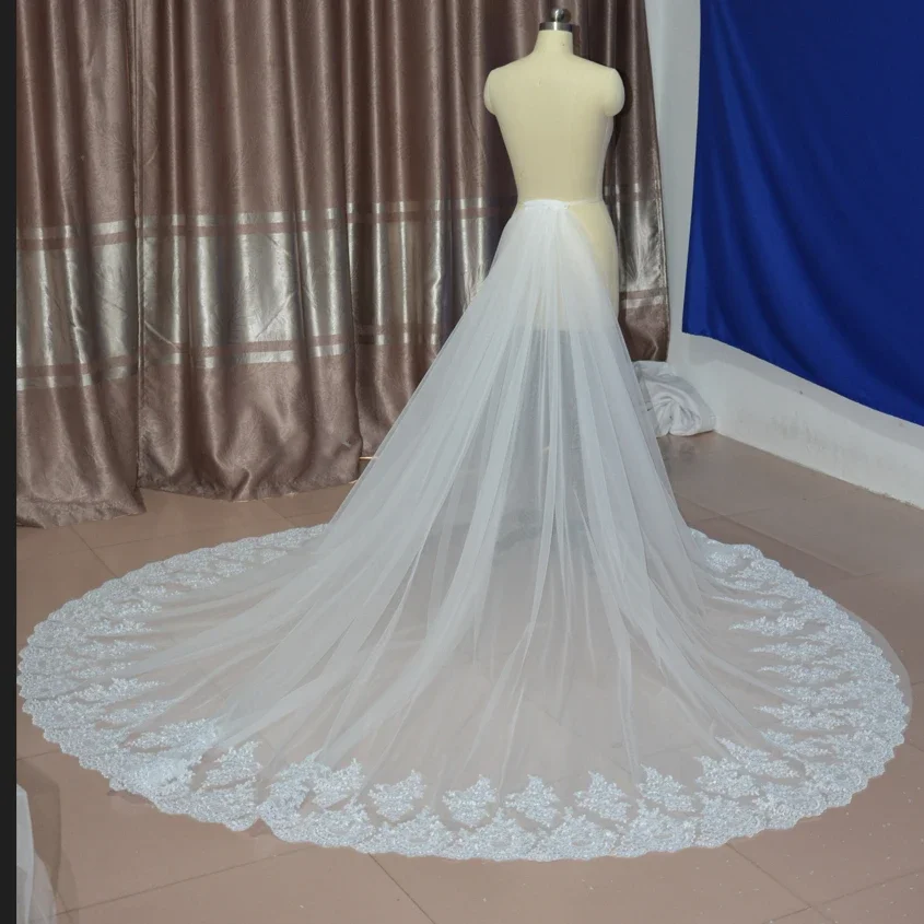 

2 lace tulle skirt Wedding detachable skirt , detachable train , custom lace train ribbon train custom size bridal skirt