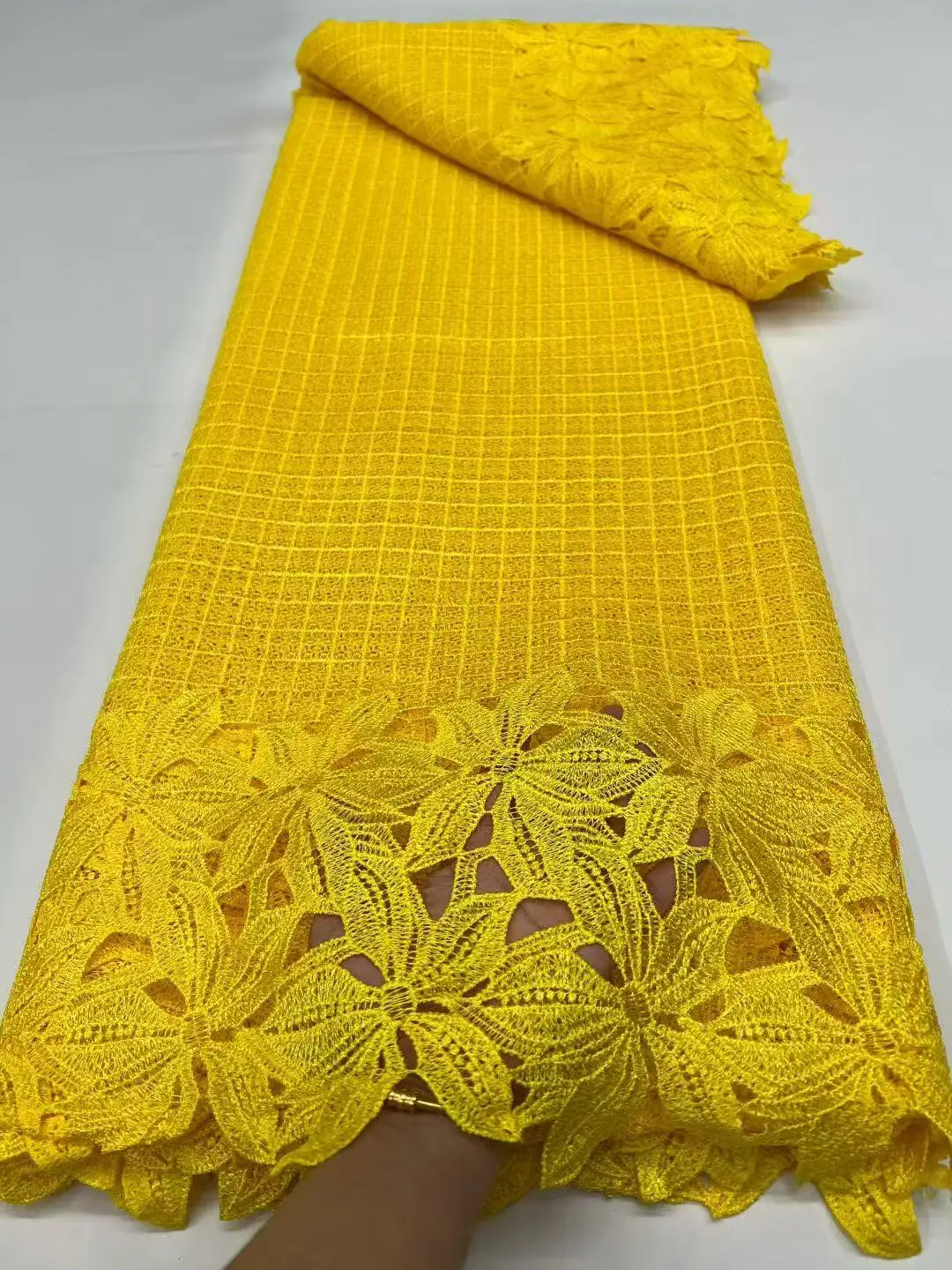 

5 Yards Nigerian Guipure Cord Lace Fabric 2025 High Quality Sequins African Mesh Milk Silk Embroidery Lace Fabric Women Sewing