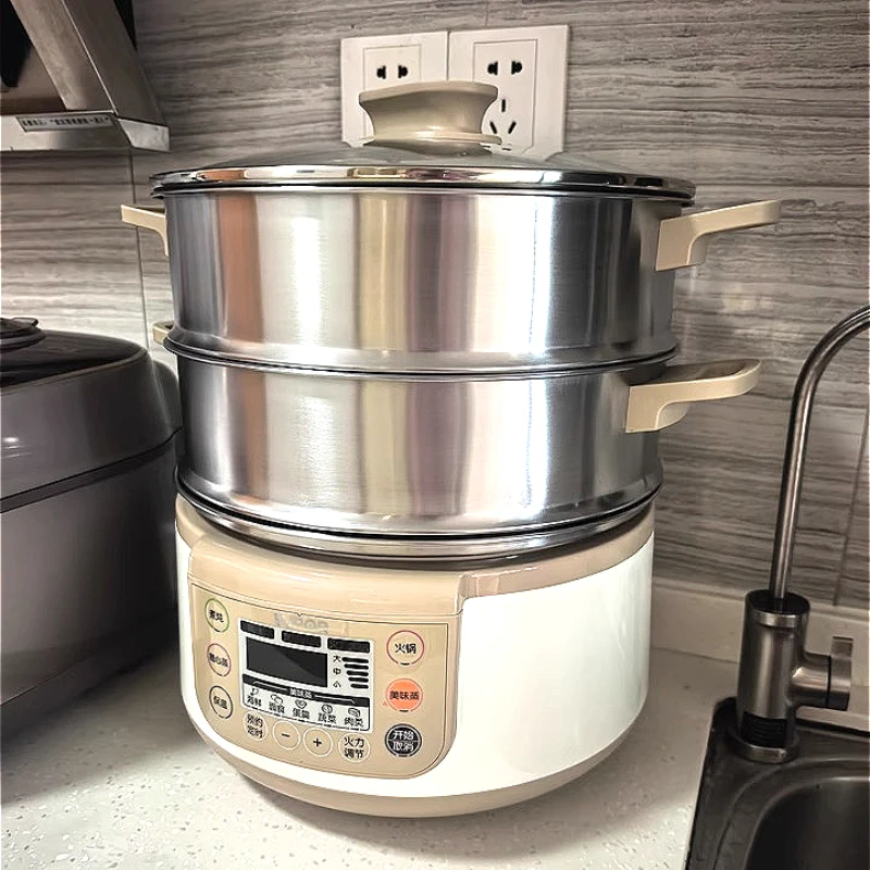 Large Capacity for Home Use Electric Steamer. Multi-Function All-in-One. Combining Steamer, Hot Pot, and Cooking Pot Functions.