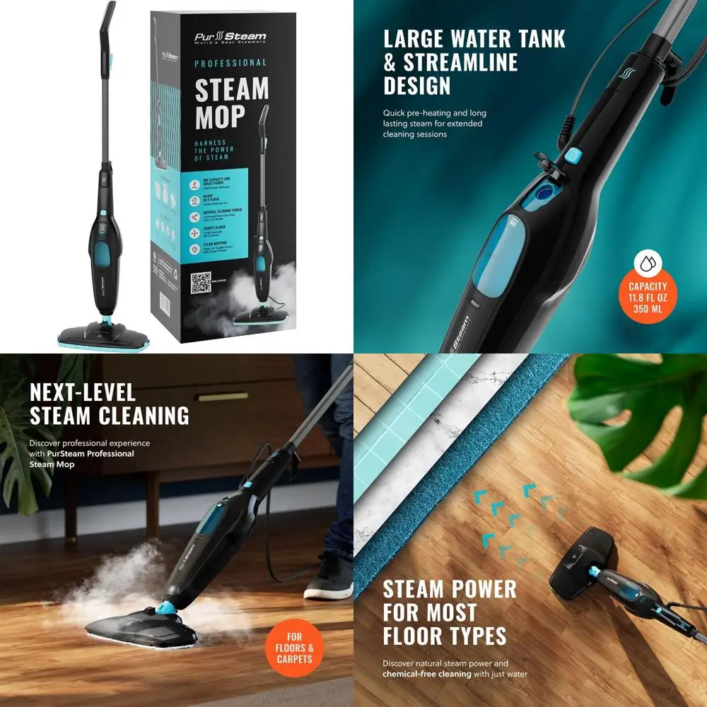 

Professional Steam Mop for Hardwood, Tile, Laminate, and Carpet - Fast Heating, Lightweight, Multi-Surface Floor Cleaner