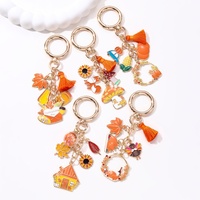 Cute Sunflower Pumpkin Maple Leaves Fox Mushroom House Enamel Keychain Turkey Pendants For Women Men Thanksgiving Gift