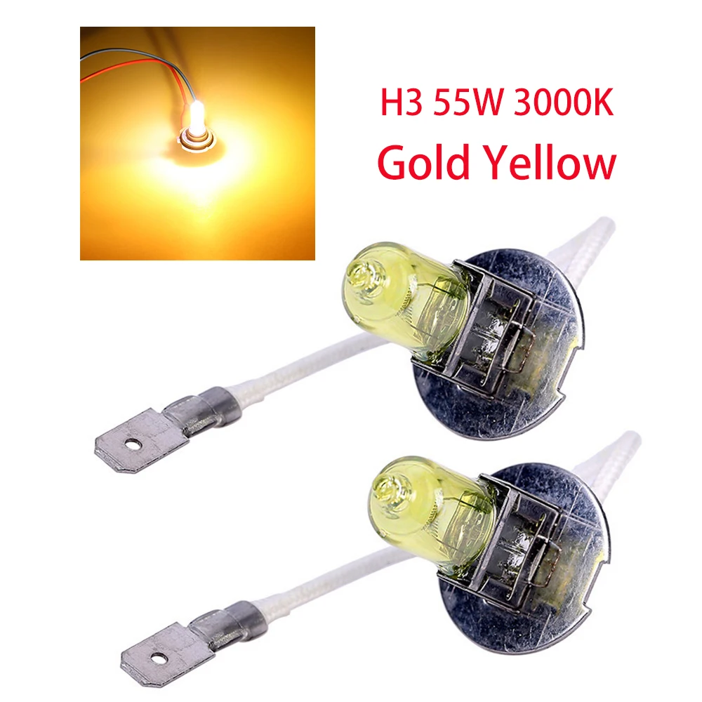 

2pcs 12V H3 55W Halogen Bulb Gold Yellow 3000K Car Headlight Lamp Fog Lights High Power Car Light Source parking auto