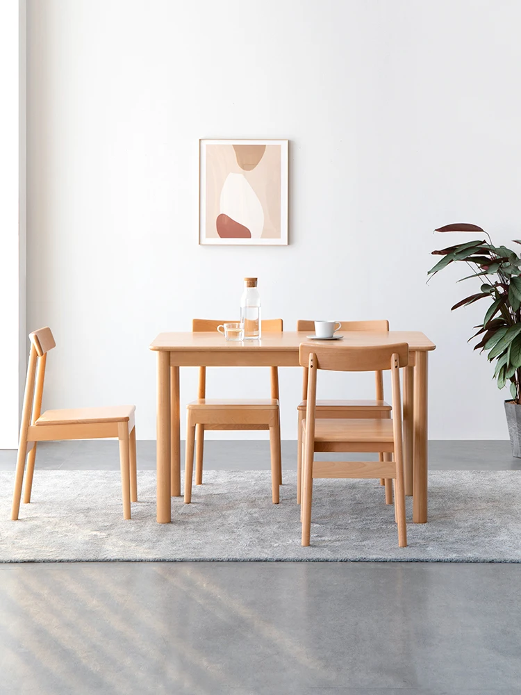 Modern Nordic Style Solid Beech Wood Dining Room Furniture Wooden Dinner Table Set