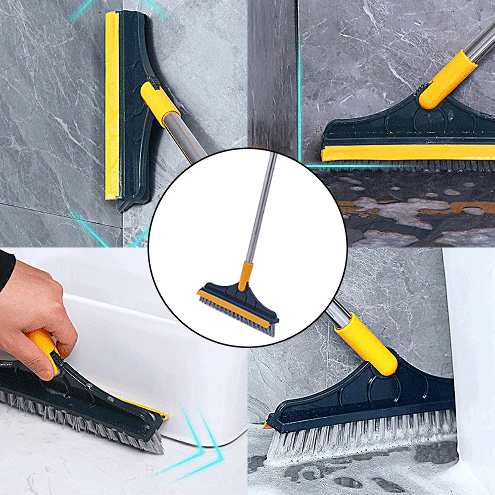 2 In 1 Bathroom Long Handle Brush Bristles Floor Ceramic Tile Wall Seam Scrub Toilet Bath Cleaning Tool Triangular Brush Head