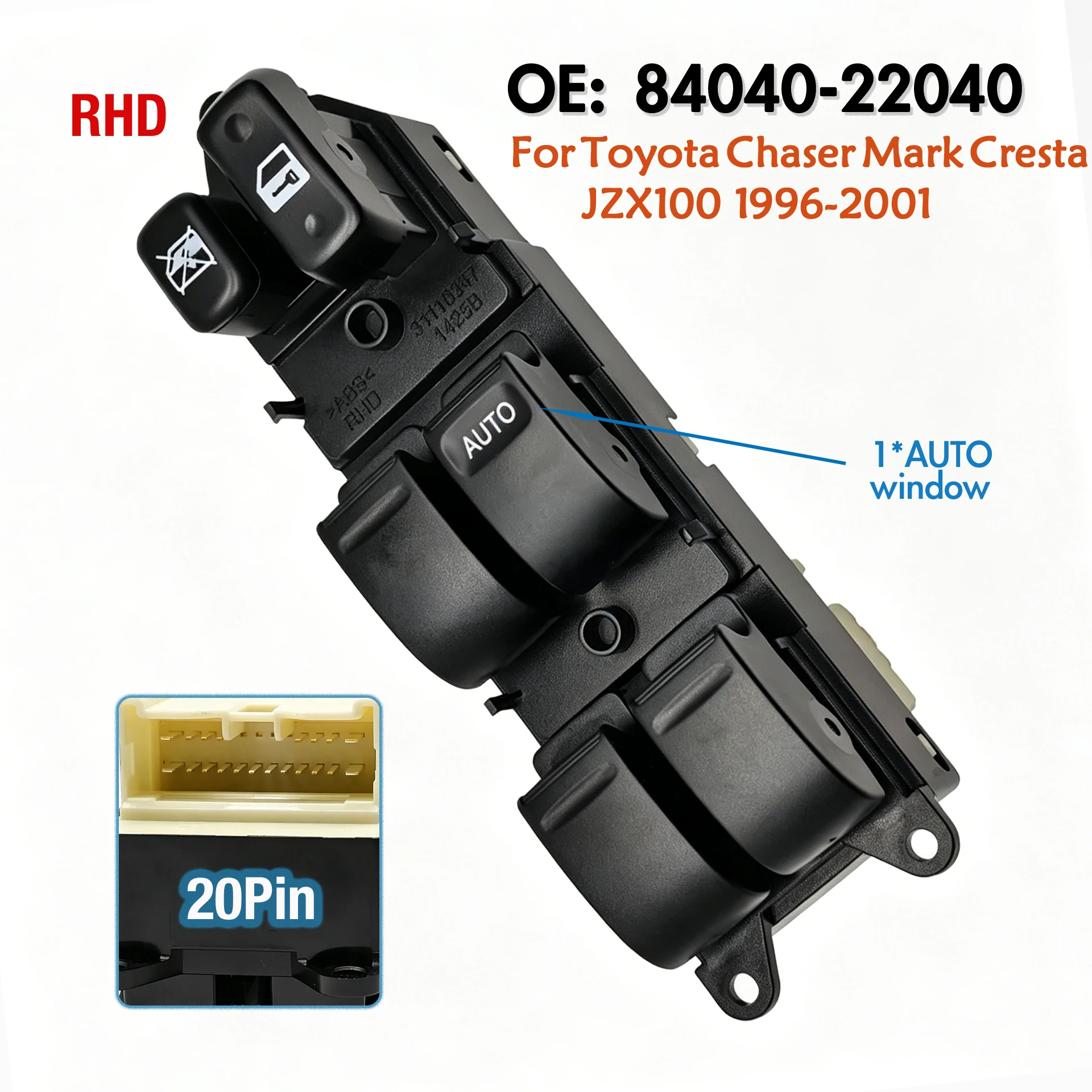84040-22040 For Toyota Chaser Mark Cresta JZX100 1996-2001,Front Right Electric Power Master Window Switch Lift Control Button