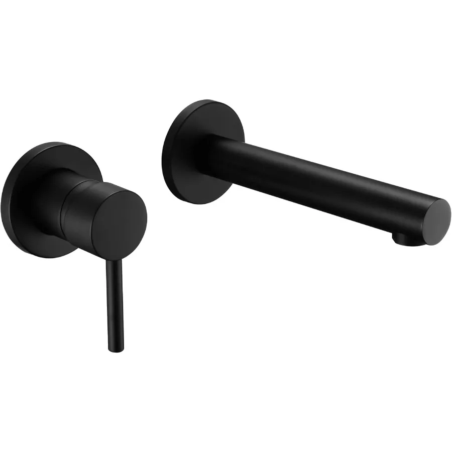 

Single Handle Left-Handed Matte Black Wall Mount Bathroom Faucet Lavatory Basin Faucet