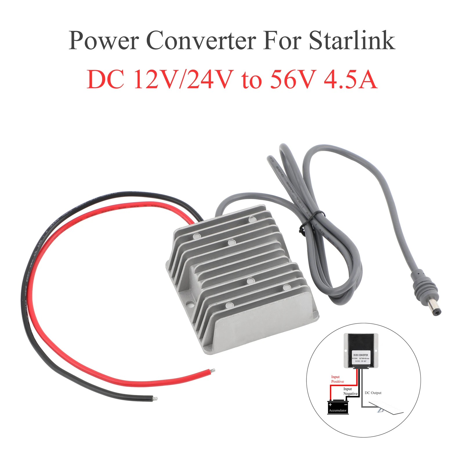 

For Starlink MINI DC Power Boost Converter 12V/24V to 56V 4.5A Starlink Male Plug +Extension Cable DC Male to Female 5/10/15/20m