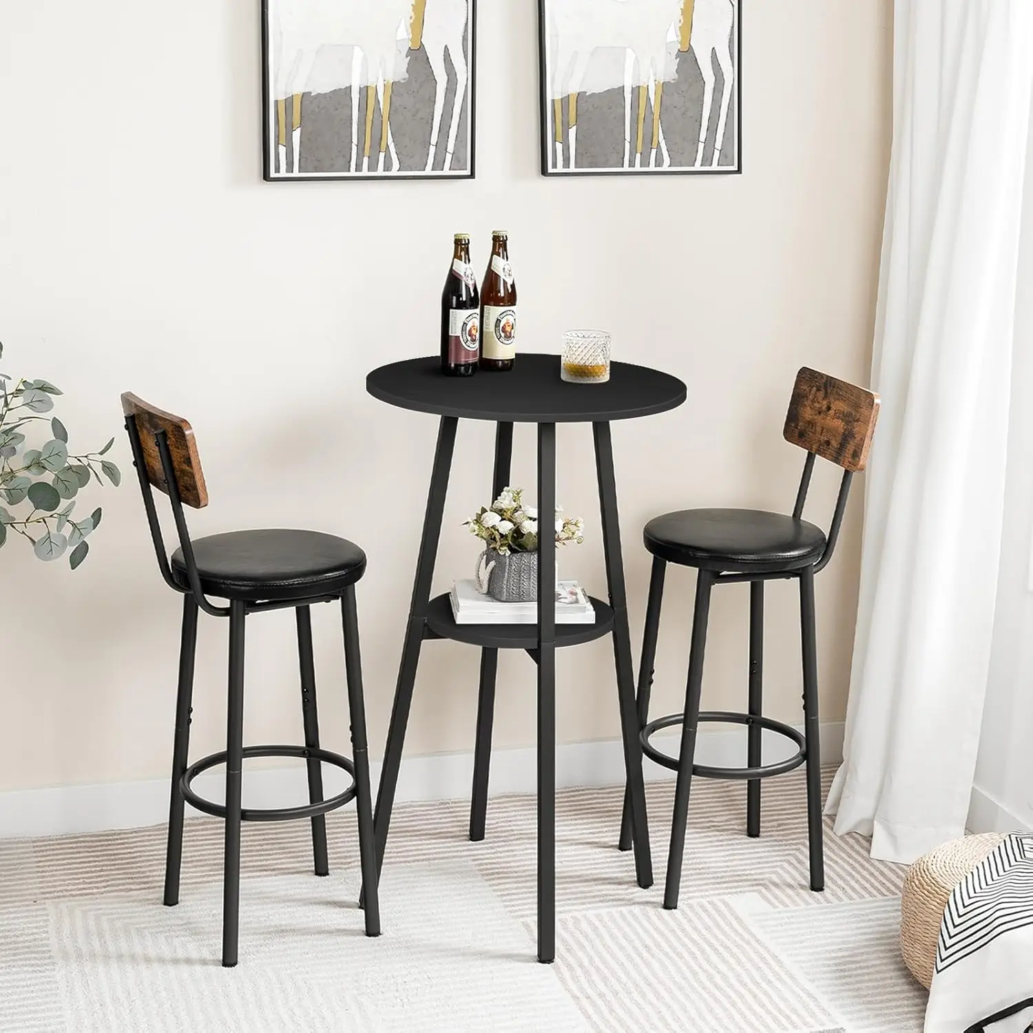 2-Tier Bistro Table with Storage, 37.4" High Top Table for Small Spaces, Cocktail Table with Top Particleboard for Kitchen