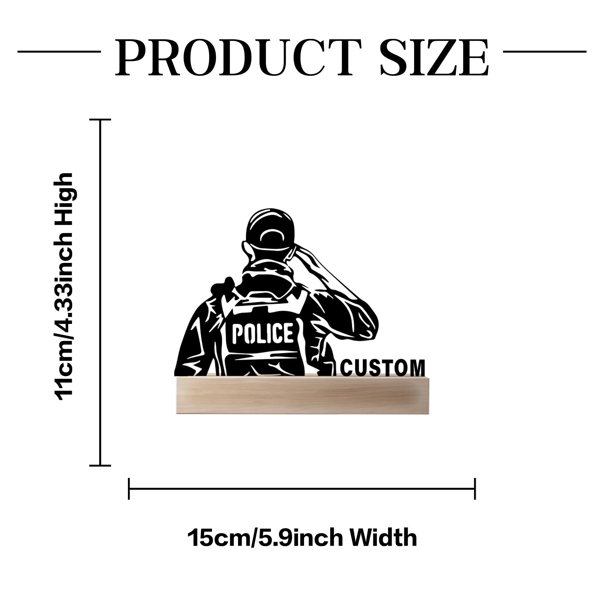 1pc Minimalist great police Custom Text Metal Statue Metal Ornament With Wood Base Iron Sculpture Handicraft With Wood Base