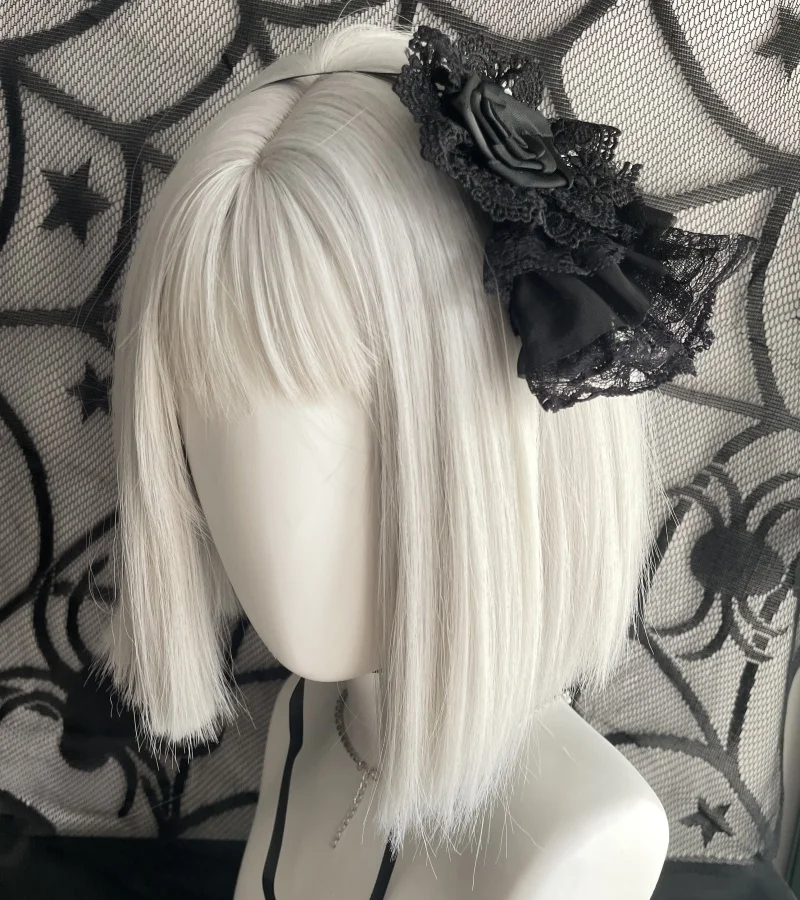 New Harajuku Black Lace Rose Flower Headpiece Halloween Vintage Girl Gothic Hair Clip Lolita Subculture Headwear