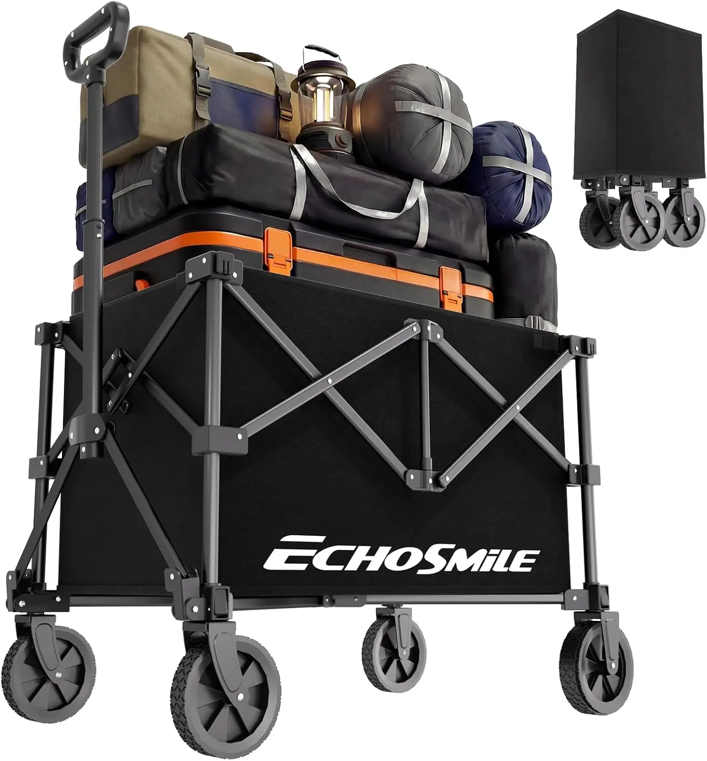 

Lightweight Collapsible Wagon Cart, Compact Foldable Wagon for Grocery, Camping & Sports, Easy Fold Utility Wagon, Black