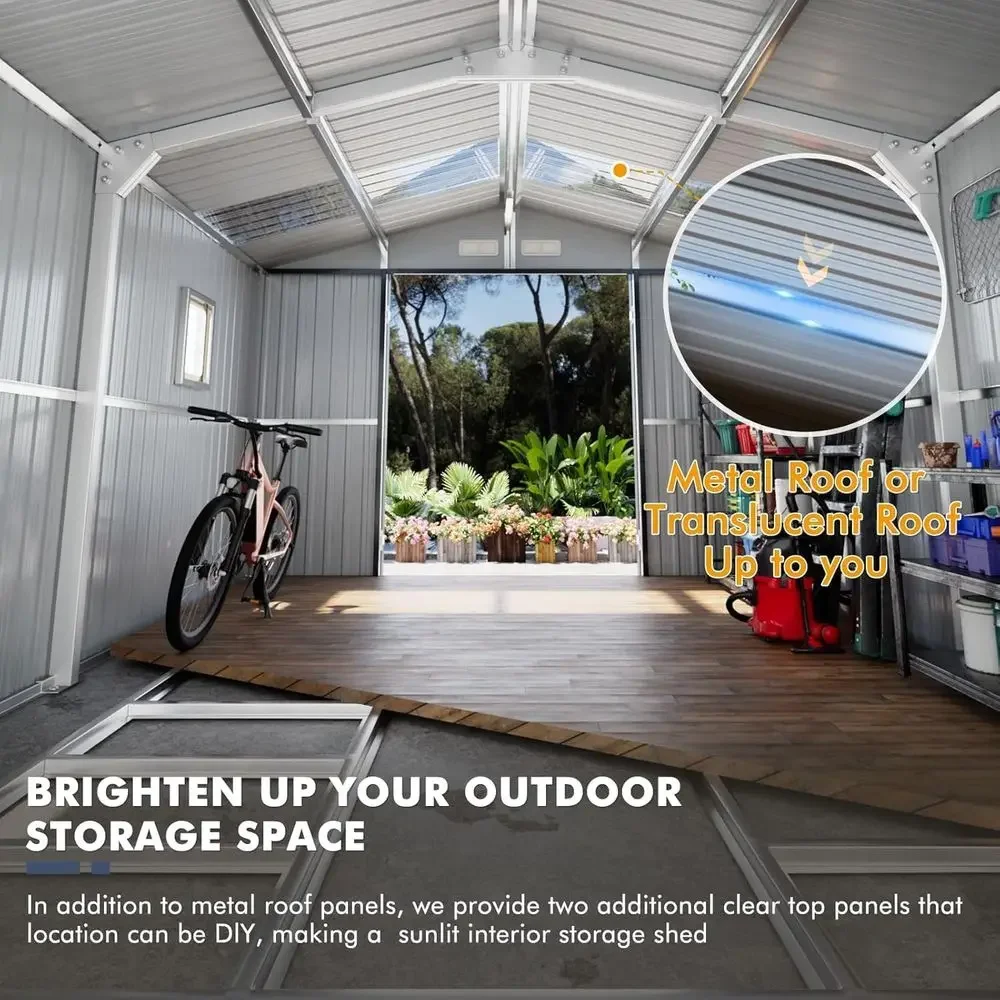 10x12 Metal Shed with Floor, Translucent Roof Panels, Windows, Lockable Door - Perfect for Outdoor Storage in Garden, Backyard,