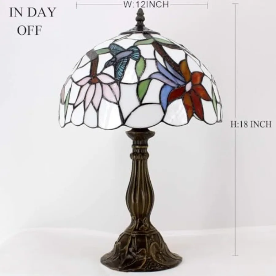 تيفاني مصباح الزجاج الملون الطائر الطنان نمط الجدول مصباح 12X12X18 بوصة لغرفة النوم غرفة المعيشة ديكور المنزل مكتب مثالية للسرير #2