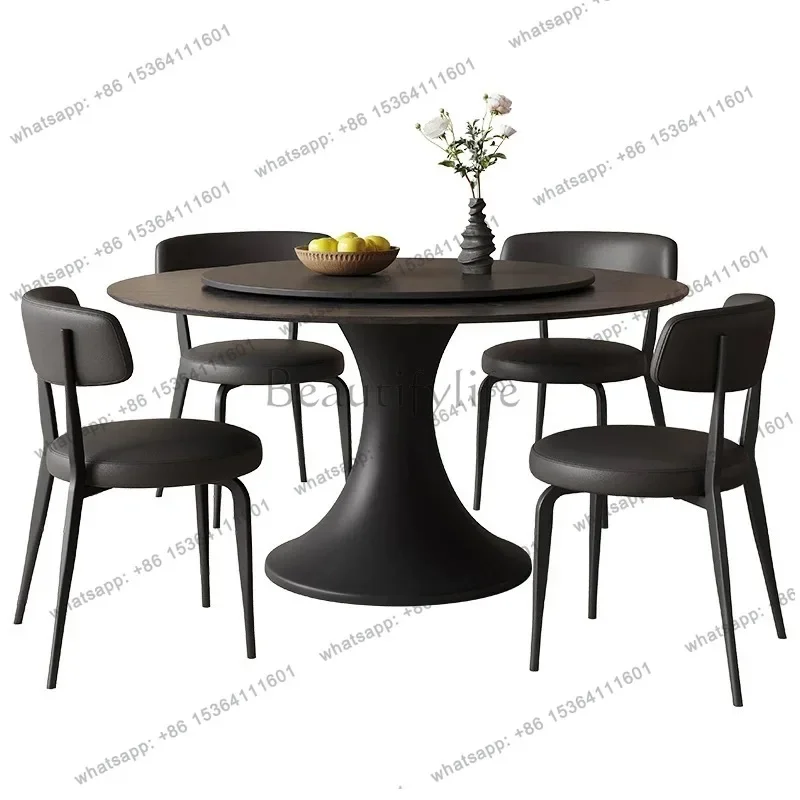 

LJYSolid wood rock slab dining table Chinese antique restaurant round dining table retro