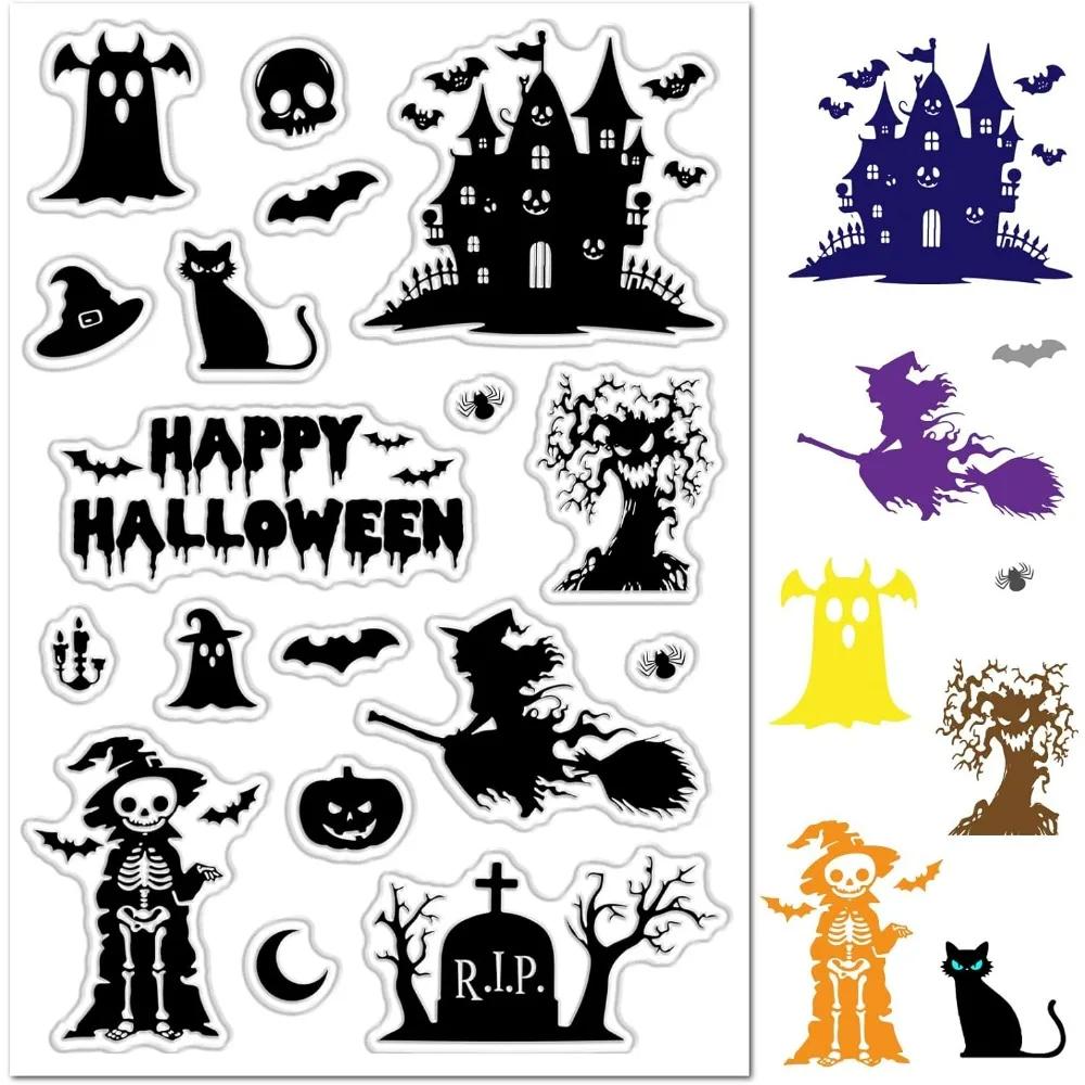 Happy Halloween Kürbis Klare Stempel Kartenherstellung Dekoration DIY Schrott Buchung Spukhaus Geist Grabstein Mond Schloss Fledermaus