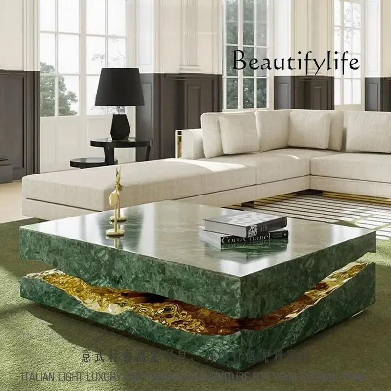 BJ X Italian Luxury Freeform Coffee Table W/ Metal Base -Designer Marble Top & Waterproof Surface For Villa Mansion Living Room