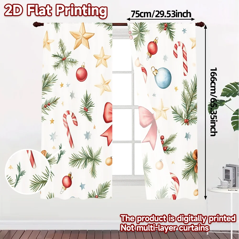 2pcs,Curtains Christmas Ornaments Pinecones Holly Snowflakes (3) Chic Creative Curtains Versatile Polyester Curtains Room Decor
