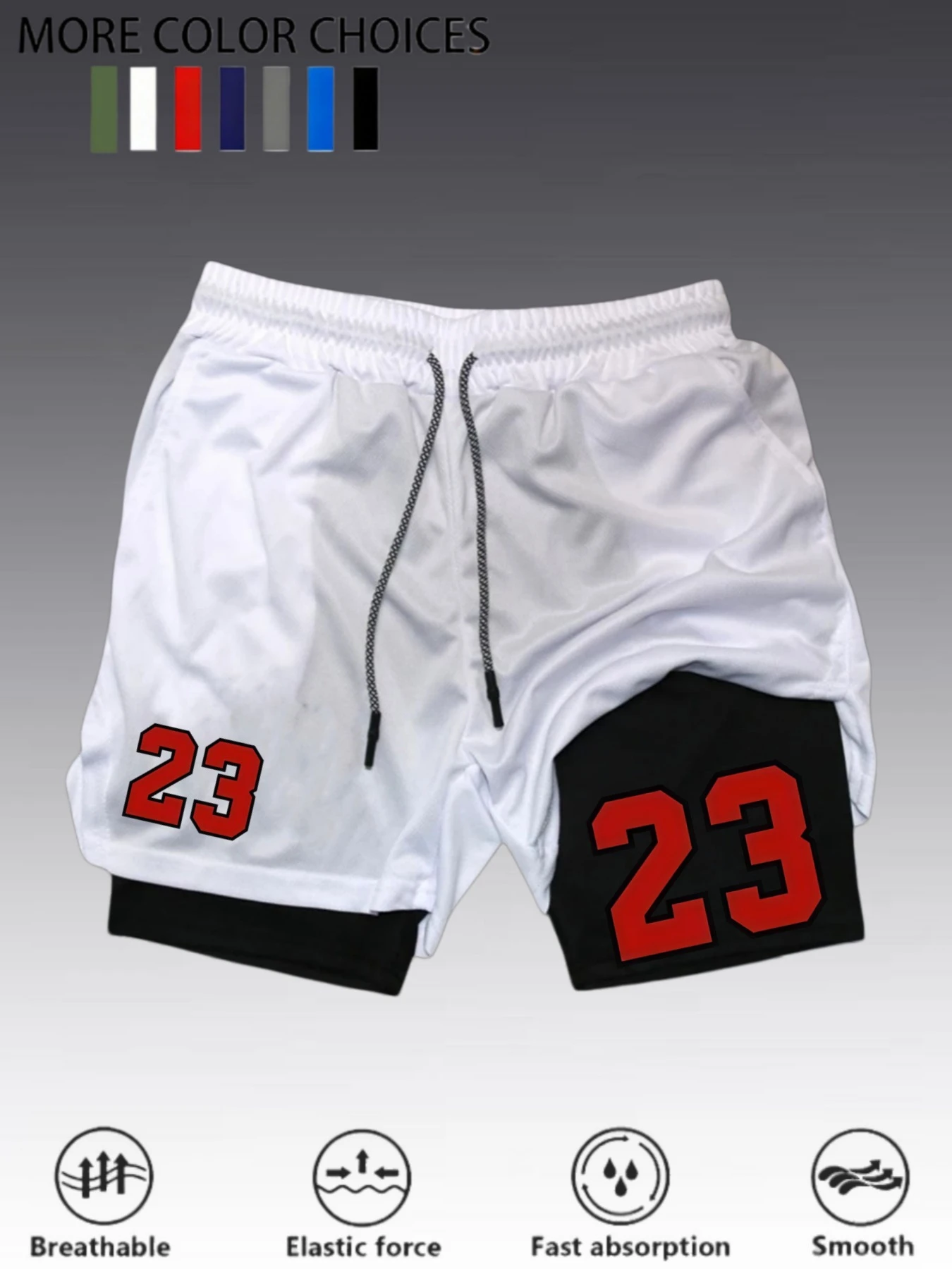 Men's Quick-Dry Breathable Athletic Shorts with Number 23 Print - Moisture-Wicking Suitable