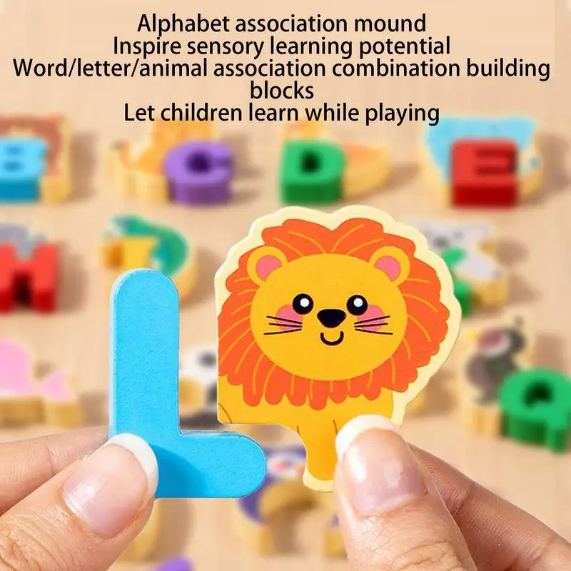 لغز الأبجدية الخشبية الحيوانات الخشبية التعليمية بانوراما المهارات الحركية الدقيقة تعلم الأبجدية لغز للأطفال 3 سنوات رياض الأطفال