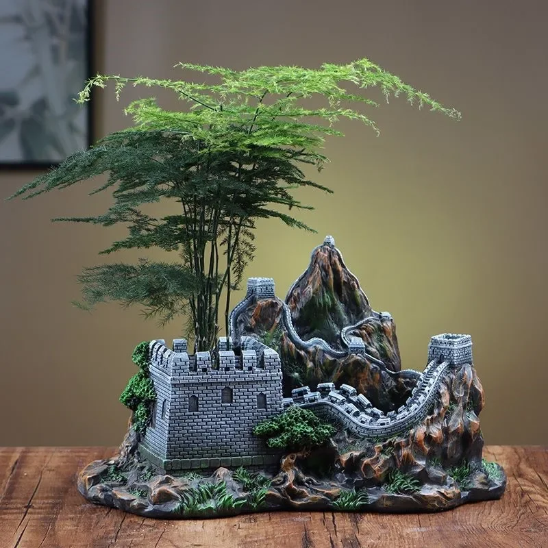 Chinese Style Retro Great Wall Shaped Ornament The Great Wall Landscape Fish Tank Living Rooms Office Desktop Landscape ZI856